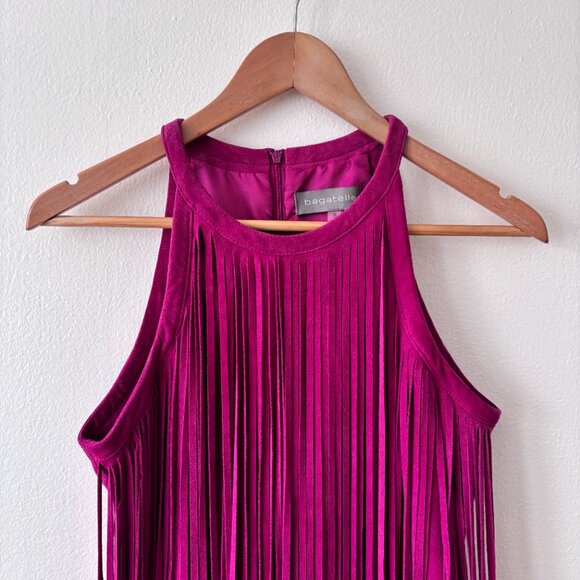 Bagatelle Pink Suede Fringe Halter Neck Top - Picture 3 of 6